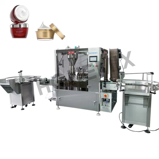 Riempitrice per barattoli di pasta cosmetica rotativa Honemix Piccola riempitrice automatica per bottiglie e tappatrice Linea di confezionamento per riempitrice per barattoli di vetro